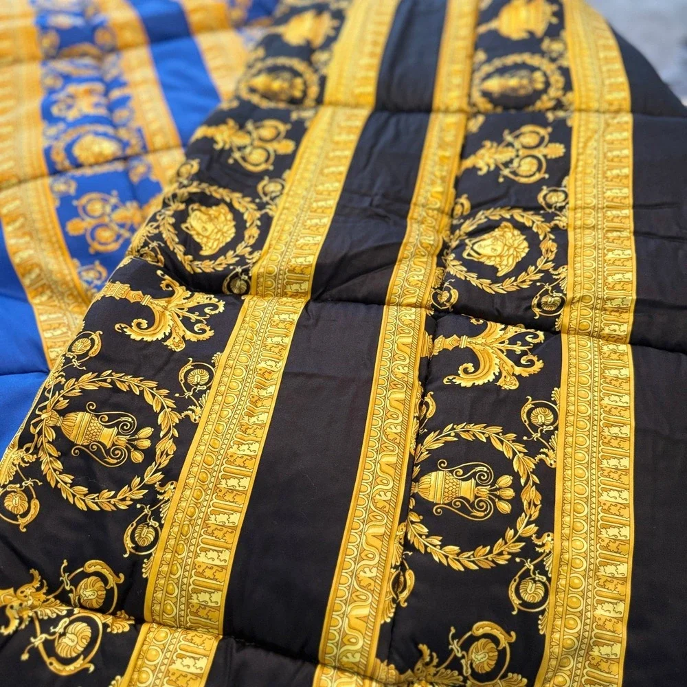 Versace Barocco Reversible Comforter Blue Black Gold Medusa Made in Italy NEW